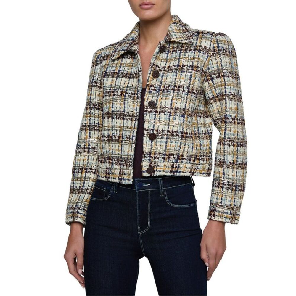 L’Agence Womens Kasey Bracelet Sleeve Wool-Blend Jacket